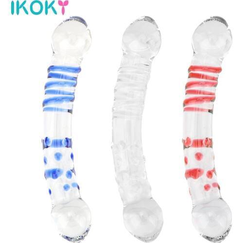 IKOKY Artificial Fake Penis Prostate Massager Sex Toys for Men Women Butt Plug Dildo Glass Anal Plug Adult Masturbator