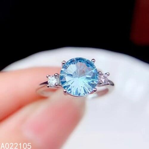 KJJEAXCMY fine jewelry 925 sterling silver inlaid Natural Sky blue topaz women luxury fashion round adjustable gem ring support