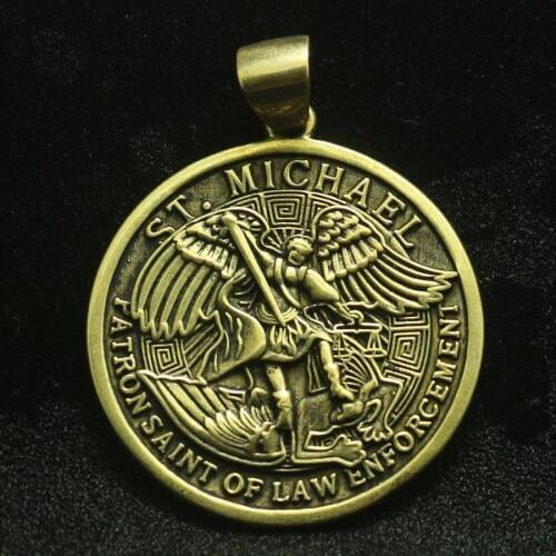 Cool Copper Big SAINT MICHAEL PROTECT US Round Medal Pendant Newest