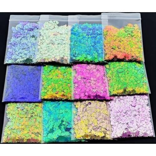 Laser Holographic Chameleon Maple Leaves Nail Sequins Glitter Flakes Paillette Stickers Nail Art Decorations 10g Sequins Tr#071