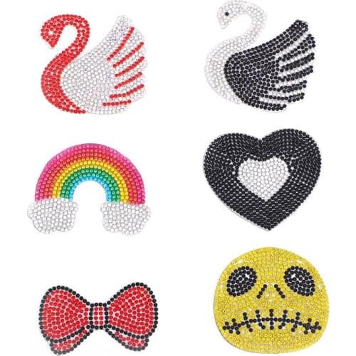 Swan love Rhinestone Patch Sequin Thermo Sticker WIth Glue For Clothe Hats Shoes Bags Easy Print For Hhousehold Iron