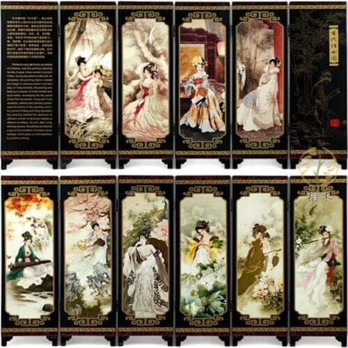 MINI Screen Folding Screens 6 Joined Panels Decorative Painting Wood Byobu Noble Beauties Figure Shinvtu Group Noblewomen