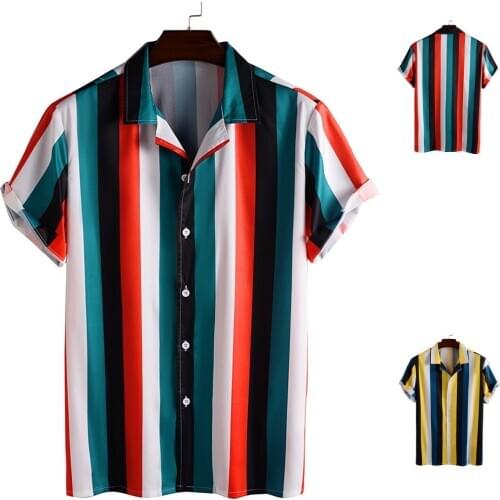 Men Striped Printed Shirt Plus Size Short Sleeve Shirts Breathable camisa Turn Down Collar Loose Casual Shirts Male chemise