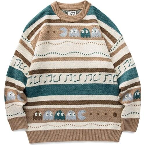 Autumn New Japanese Retro Cartoon Childrens Fun Lovely Snake Eating Peas Mens Sweater