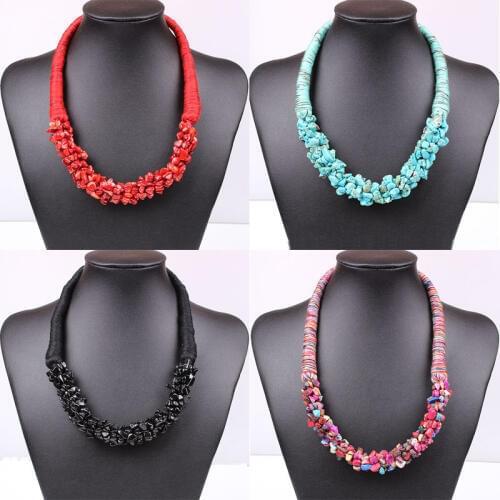 4 Color fashion Bohemian national style Stone choker necklace unique Weave chain Statement necklace jewelry for women