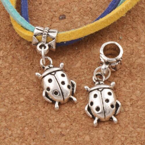 Ladybug Charm Beads 11x28.5mm 25pcs Zinc Alloy Dangle Fit European Bracelets Jewelry DIY B1553