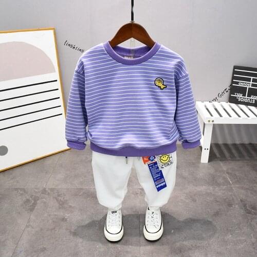 Spring Autumn Baby Boys Girls Cotton Full-sleeved Striped T-Shirt + Pants Boys Tracksuit Kids Clothing Set Baby Set 2-7Year