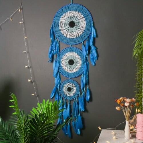 Blue Enchantress 40CM Three-ring Concentric Circle Goose Feather Dream Catcher Home Decoration Wall Mural Wedding Dress