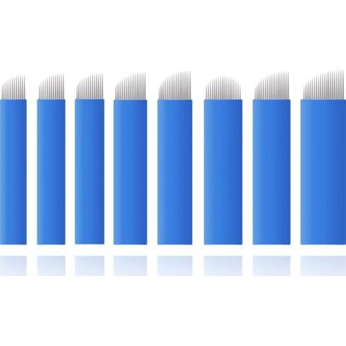 Blue Leather Tattoo Embroidery Angle Pin Misty Eyebrow Tattoo Needle Handmade Line Embroidery Needle Piece Permanent Eyebrow