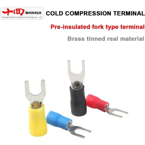 SV1.25-3/4/5/6 Forked Pre-Insulated Terminal Brass Wire Connector Cold Crimp Terminal Y Type U Type Wiring Copper Nose Wire Lugs