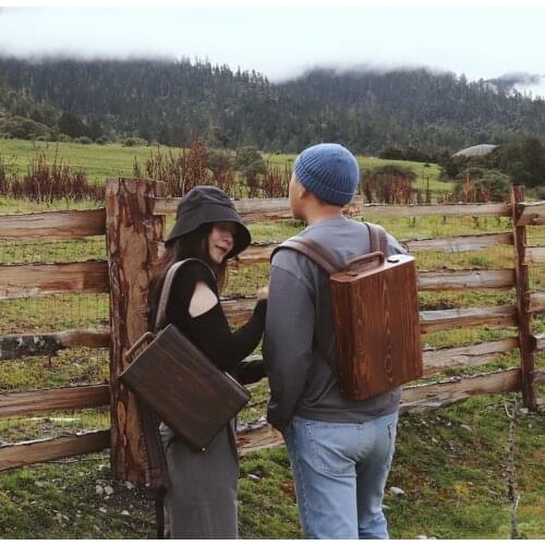 Vintage Backpack for Women 2021 New Handmade Wood Men Schoolbag Mochila Feminina Brown Backpacks Luxury Sac A Dos Bagpack