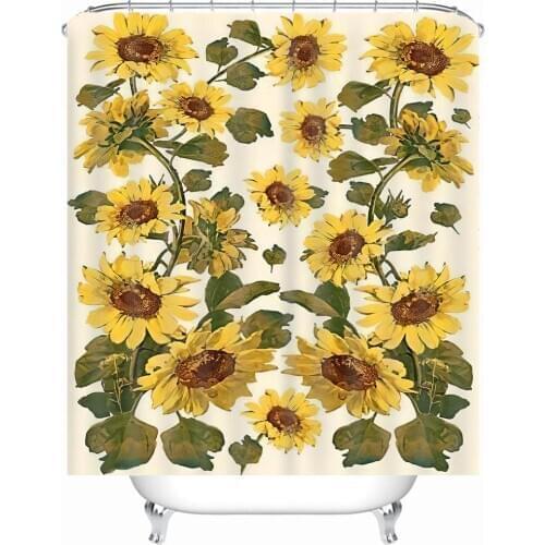 Custom yellow sunflower shower curtain Mildewproof Waterproof Bathroom Decor Curtain