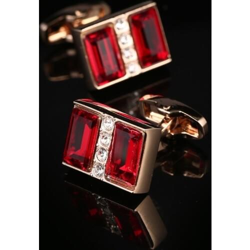 Cufflinks High-grade Golden Mens Business Banquet Wedding Daily Accessories Gifts Vintage French Shirt Red Crystal Cuff Links