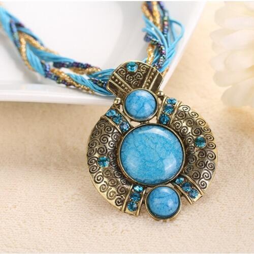 Ahmed New Bohemian Vintage Geometric Crystal Stone Handmade Necklace for Women Ethnic Multilayer Chain Necklace Pendant 2019