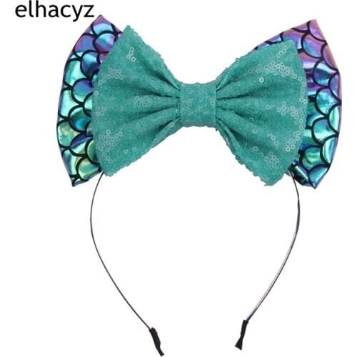1PC New 7'' Big Sequin Bow Glitter Metallic Hair Bands Mermaid Headbands Kids Rainbow Hair Bows Hairbands Girls Hair Accessories