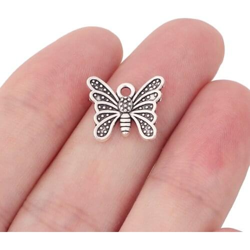100 x Tibetan Silver Cute Butterfly Charms Pendants Beads for Jewelry Making DIY Handmade Accessories 15x13mm