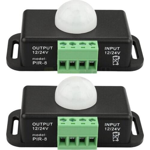 2 X DC 12V/24V 8A Body Infrared PIR Motion Sensor Switch LED Light Strip Automatic, black
