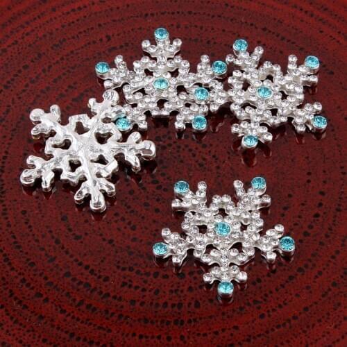 20Pcs Snowflake Rhinestone Buttons Flatback Embellishment 25mm for DIY Craft Silver Hair Bow Accessories High Quality