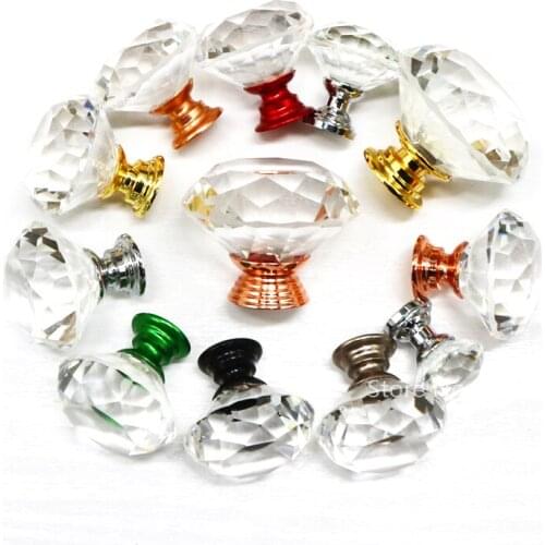 20/30/40mm Diamond Shape Crystal Glass Knobs and Handles Dresser Drawer Knobs Kitchen Cabinet Handles Furniture Handle Hardware