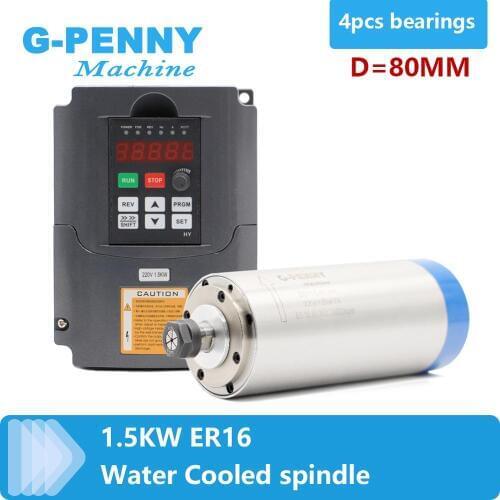 1.5KW spindle ER16 Water-Cooled Spindle Motor woodworking spindle 80x220mm & 1.5kw VFD / inverter Variable Frequency Drive