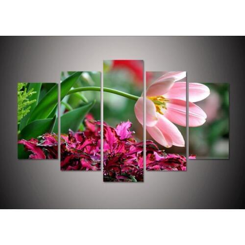 5 Pieces/Set Printed Canvas Painting Pink Flowers Canvas Print Modern Home Decor Unframed Wall Art Pictures For Living Room