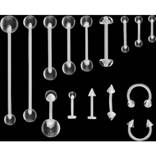 Acrylic Nose Ring Soft Clear Tongue Belly Nipple Body Piercing Jewelry Septum Lip Ear Stud Cartilage Industrial Barbell Flexible