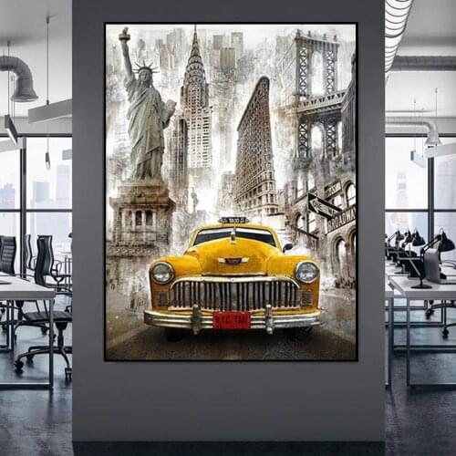 Diy 5d Diamond Painting New York City Car Cross Stitch Full Round Square 3D Diamond Embroidery Statue Liberty Home Decor Picture
