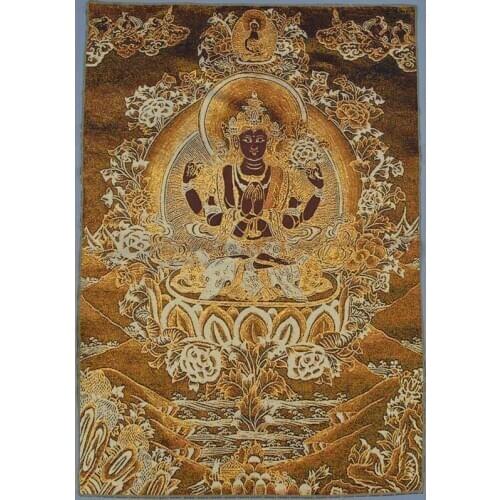 Antique brocade, silk embroidery painting, four arm Tara goddess of mercy portrait