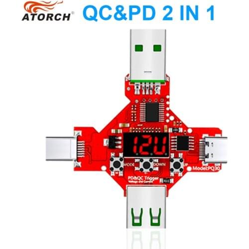 ATORCH 2 IN 1 PD2.0 3.0 5V9V12V20V Protocol fast charge trigger decoy voltmeter Qualcomm QC3.0 trigger Voltage detector