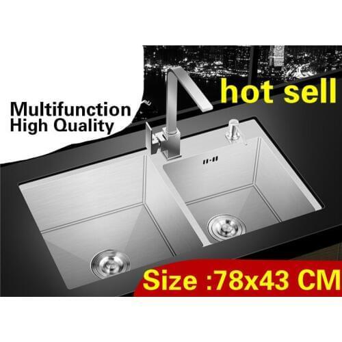 Free shipping Apartment kitchen manual sink double groove multifunction do the dishes hot sell 304 stainless steel 780x430 MM