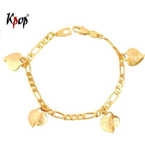Kpop Love Heart Bracelet Gifts for Girlfriend Gold/Silver Color "I love you forever" Chain Bracelets for Women H747