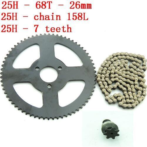 Motorcycle Chain 25H 158L with 68T tooth 26 mm rear sprocket 7T pinion For 47cc 49cc ATV Quad Mini Dirt Pocket Bikes Minimoto