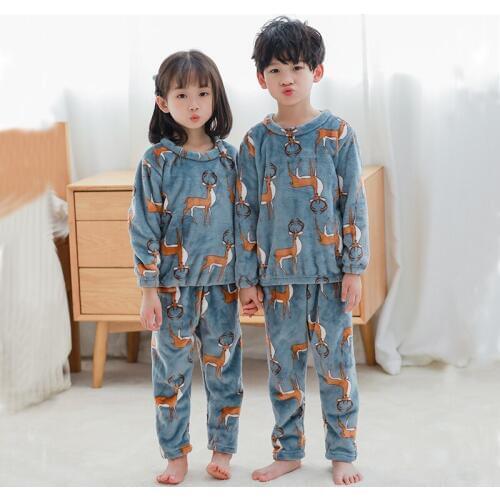 Animal Cartoon Kids Pajamas For Children Flannel Pajama Sets 2pcs Long-sleeve Boys Sleepwear Girls Nightwear Child Pyjamas Baby