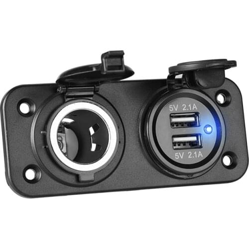 Cigarette Lighter Socket Splitter 12V Outlet Waterproof Dual USB Blue LED Charger Car Interior Accessories Boat Marine Golf Cart
