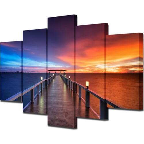 Hot Sell Bridge On Sea Landscape Modern Wall Painting By Number HD The Sunset On Sea Cuadros Decoracion Living Room Wall Picture