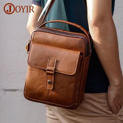 JOYIR Genuine Leather Crossbody Bags for Men Messenger Bag Cow Leather Shoulder Bags Casual Male Handbags for 9.7" Ipad New
