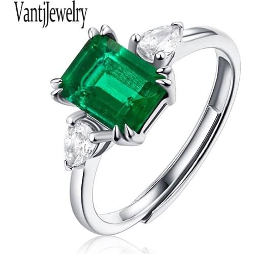 New Lab Grown Emerald Ring Sterling 925 Silver Created Gemstone 1.5Ct for Women Wedding Engagement Birthday Jewelry Gift