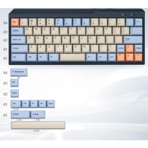 Milk White Blue PBT Keycaps For 61 63 67 68 84 87 BELLA Left Shift 64 Layout Cherry Mx Switch Mechanical Keyboard OEM Key Caps