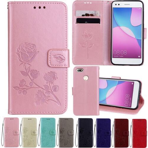 Leather Case For Huawei P9 Lite Mini Cases For Enjoy 7 Wallet Cover Flower Design Phone Case for Huawei Y6 Pro 2017