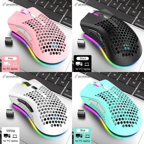 Lightweight Rechargeable RGB LED Optical Honeycomb Game Mice 1600DPI Hollow-out 2.4G USB Wireless Mouse for PC Laptop Gamers