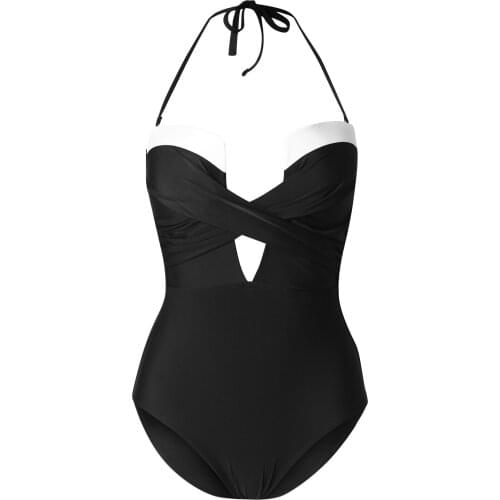 Summer Fashion Sports Women Casual One Piece Swimwear Black Sleeveless Boat Bandage Neck Off-the-shoulder Swimsuit Plus Size