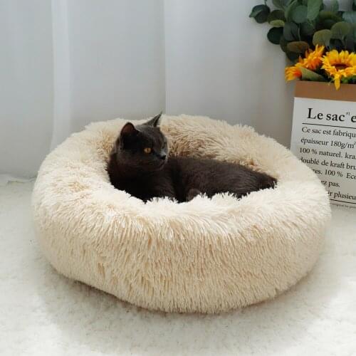 LHUANG 2020 New Pet Dog Bed Warm Fleece Round Dog Kennel House Long Plush Winter Pets Dog Beds