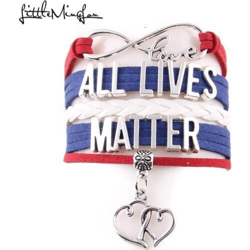 Little Minglou infinity love All Lives Matter Bracelet double heart charm leather wrap men bracelets & bangles for women jewelry