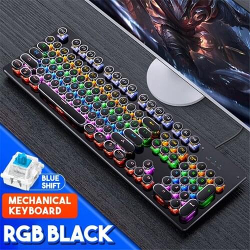 Retro Punk RGB Color Backlit Mechanical Keyboard Blue Switch 104 Keys USB Cyan Shaft Wired Gaming Keyboards For PC Laptop Gamers