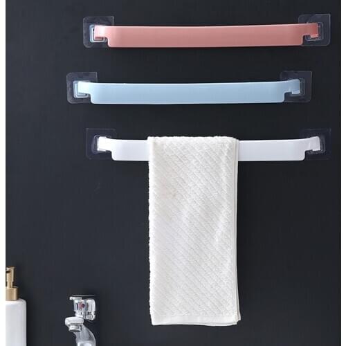 Towel Rack Wall Mounted Punch free Self-adhesive Towel Holder Bathroom Organizer Towel Bar Roll Holder Kitchen Storage Shelf