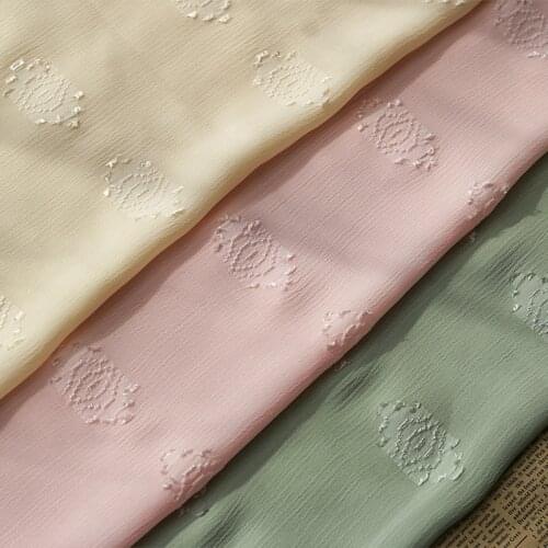 New Chiffon Wrinkled Jacquard Yarn Geometric Pattern Cut Flower Fabric For Spring And Summer Womens Dress Clothing,By The Meter