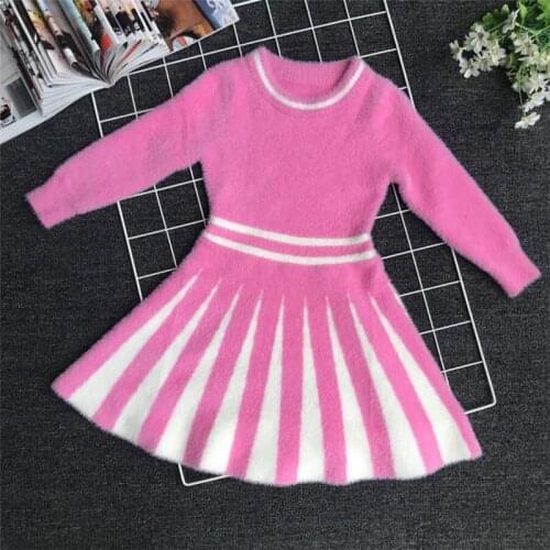 2020 Autumn Winter New Baby Girls Knitted Dress Imitation Mink Cashmere Sweater Clothes Kids Girls Thicken Princess Dresses K113
