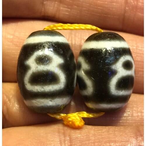 Pair of LKbrother Talisman Treasure Magic Power Tibetan Agate Wealth god totem Daluo dzi bead