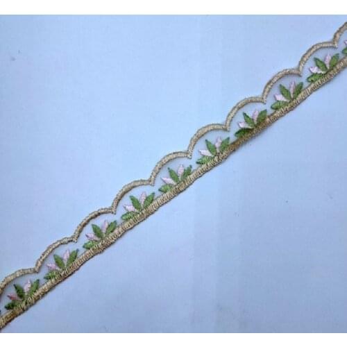 5Yds 2.4cm or 3.8Cm Wide Translucent Organza Gold Fluorescent Embroidery Colorful Flower High Quality Fabrics Embroidered Lace