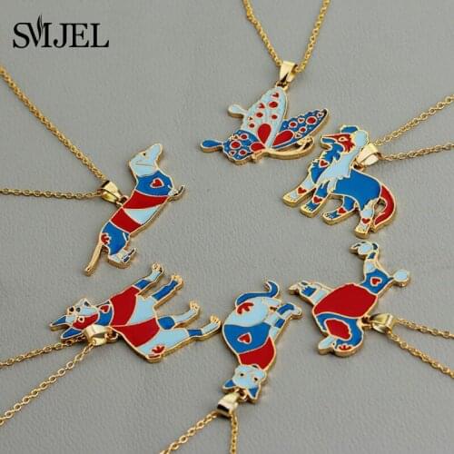 SMJEL Men Jewelry Colorful Crystal Zircon Unicorn Necklaces &Pendants Punk Lucky Dream Horse Statement Necklace Gifts N270